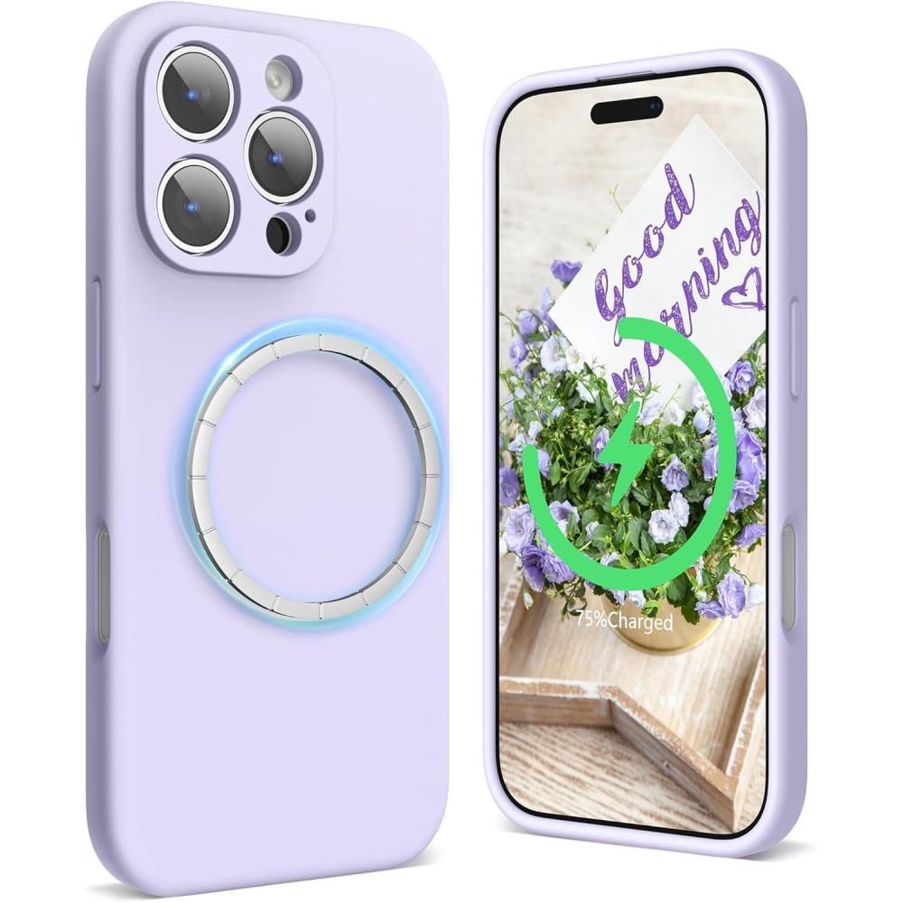 imageSURPHY Designed for iPhone 16 Pro Case Compatible with MagSafe 63 inch 2024 Liquid Silicone Phone Case Camera Protective Soft Microfiber Lining PinkLilac