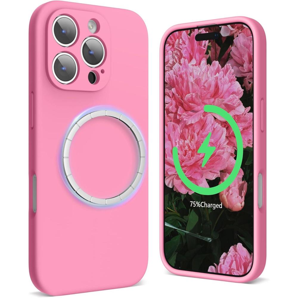 imageSURPHY Designed for iPhone 16 Pro Case Compatible with MagSafe 63 inch 2024 Liquid Silicone Phone Case Camera Protective Soft Microfiber Lining PinkPink