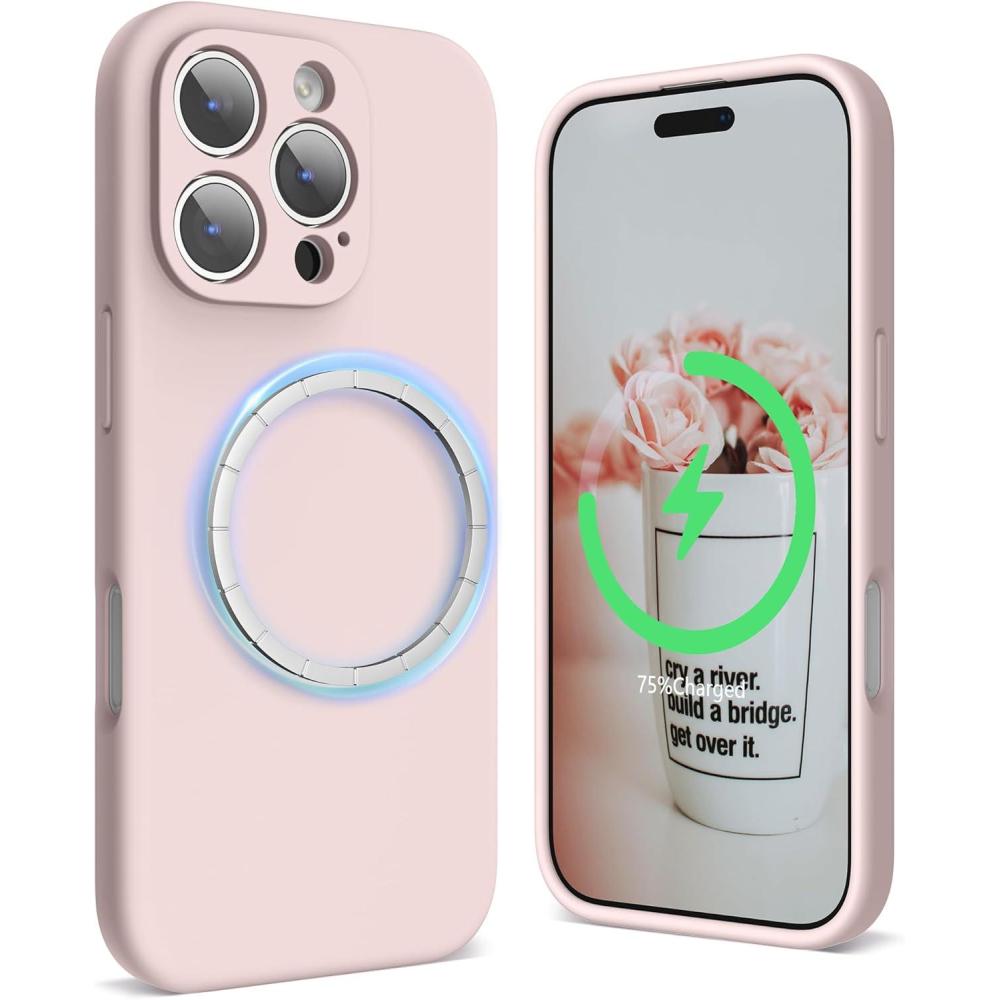 imageSURPHY Designed for iPhone 16 Pro Case Compatible with MagSafe 63 inch 2024 Liquid Silicone Phone Case Camera Protective Soft Microfiber Lining PinkPink Sand