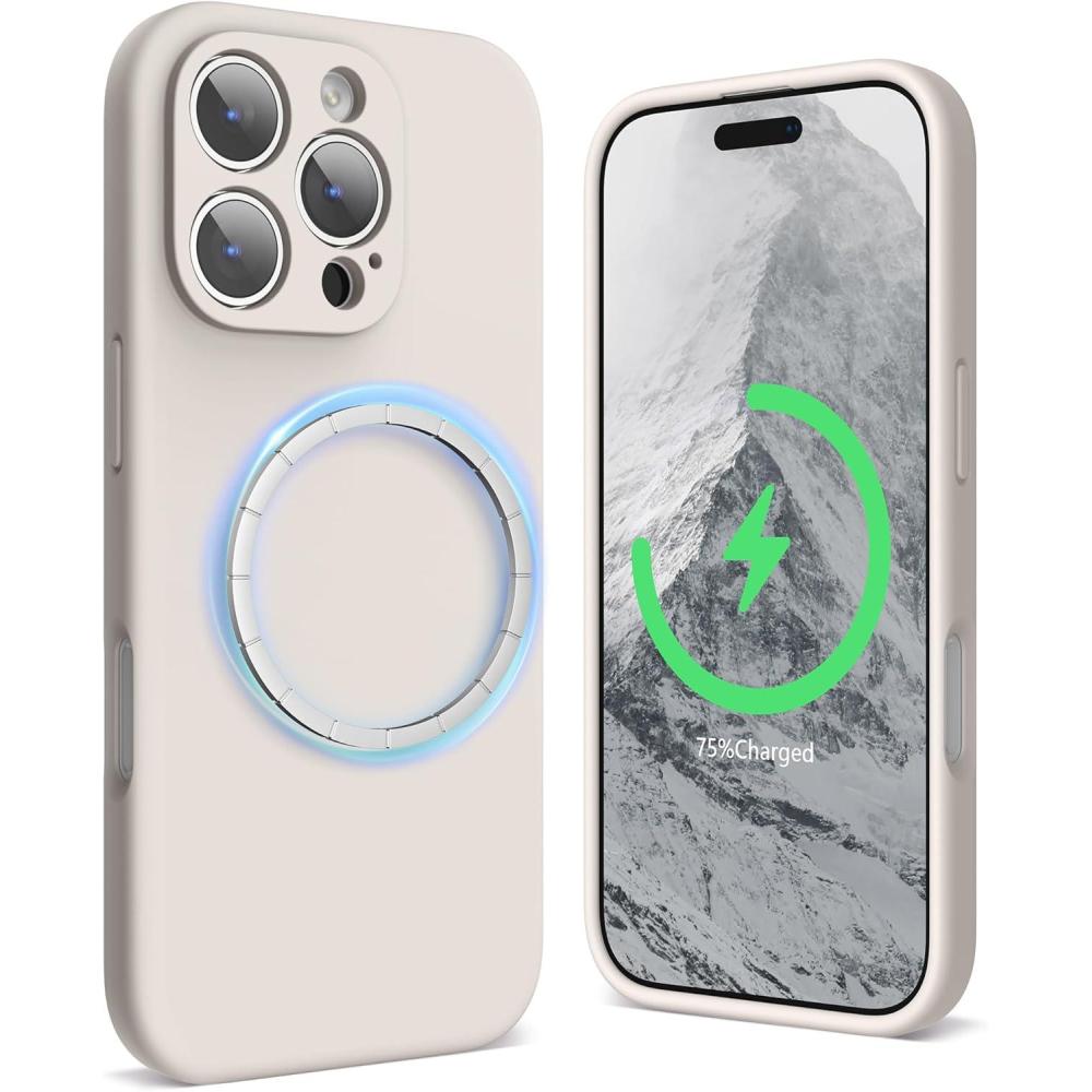 imageSURPHY Designed for iPhone 16 Pro Case Compatible with MagSafe 63 inch 2024 Liquid Silicone Phone Case Camera Protective Soft Microfiber Lining PinkStone