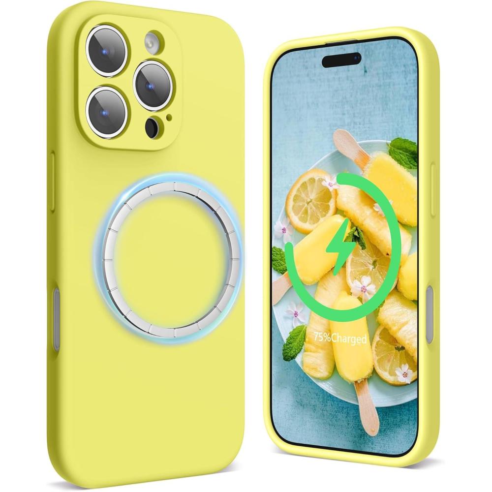 imageSURPHY Designed for iPhone 16 Pro Case Compatible with MagSafe 63 inch 2024 Liquid Silicone Phone Case Camera Protective Soft Microfiber Lining PinkYellow