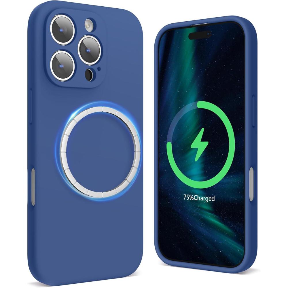 imageSURPHY Designed for iPhone 16 Pro Max Case Compatible with MagSafe 69 inch 2024 Liquid Silicone Phone Case Camera Protective Soft Microfiber Lining RedDenim