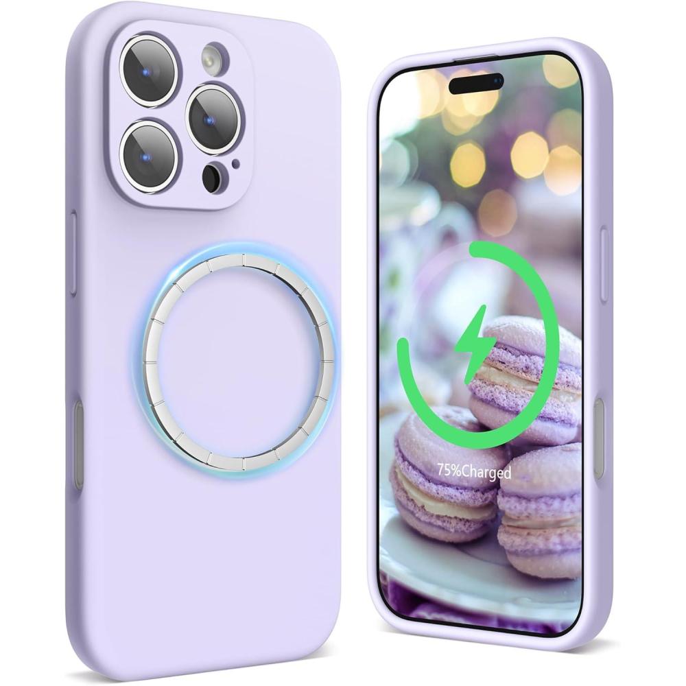 imageSURPHY Designed for iPhone 16 Pro Max Case Compatible with MagSafe 69 inch 2024 Liquid Silicone Phone Case Camera Protective Soft Microfiber Lining RedLilac
