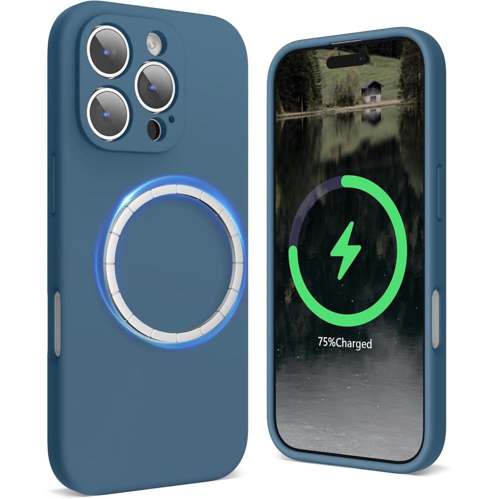 imageSURPHY Designed for iPhone 16 Pro Max Case Compatible with MagSafe 69 inch 2024 Liquid Silicone Phone Case Camera Protective Soft Microfiber Lining RedLake Green