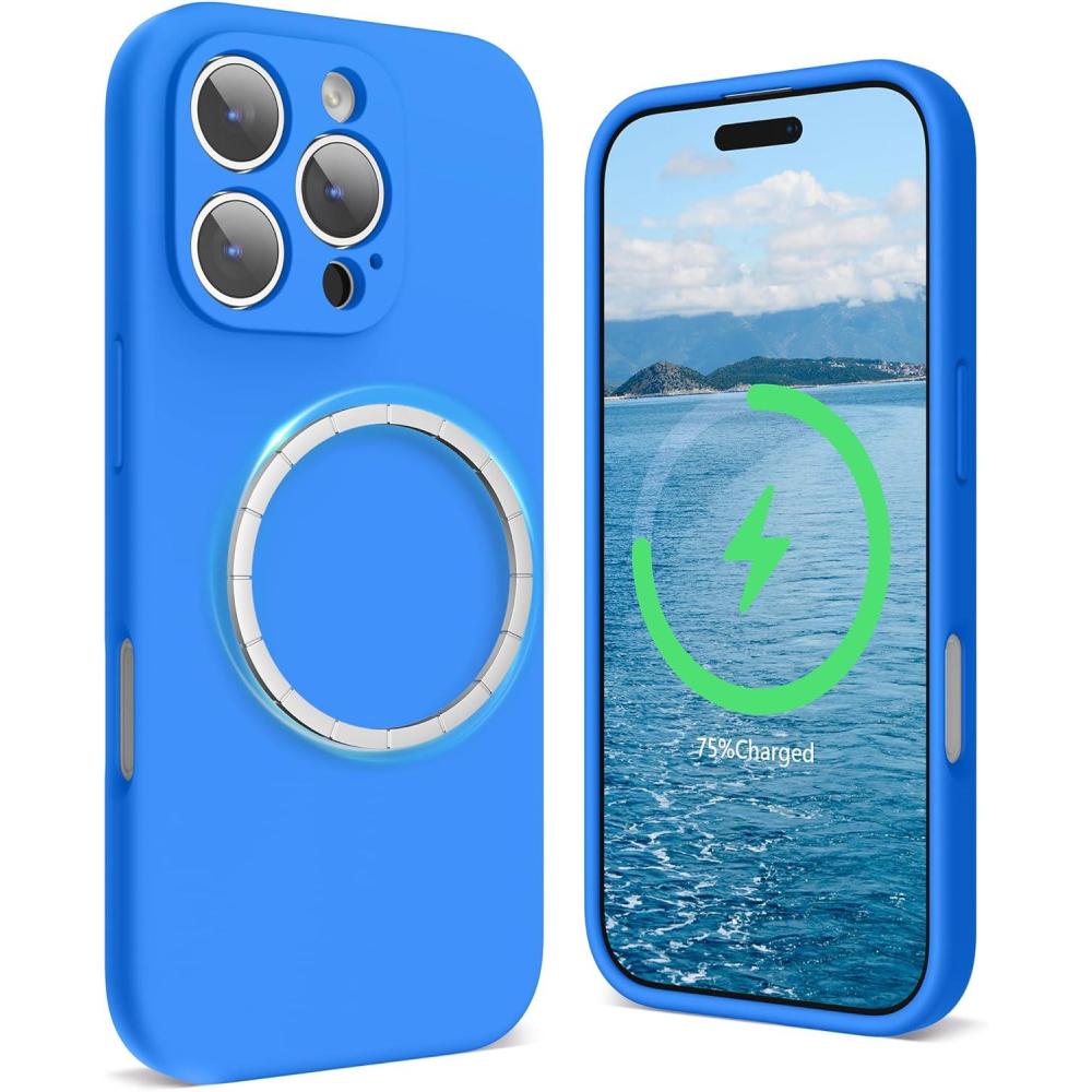 imageSURPHY Designed for iPhone 16 Pro Max Case Compatible with MagSafe 69 inch 2024 Liquid Silicone Phone Case Camera Protective Soft Microfiber Lining RedBlue