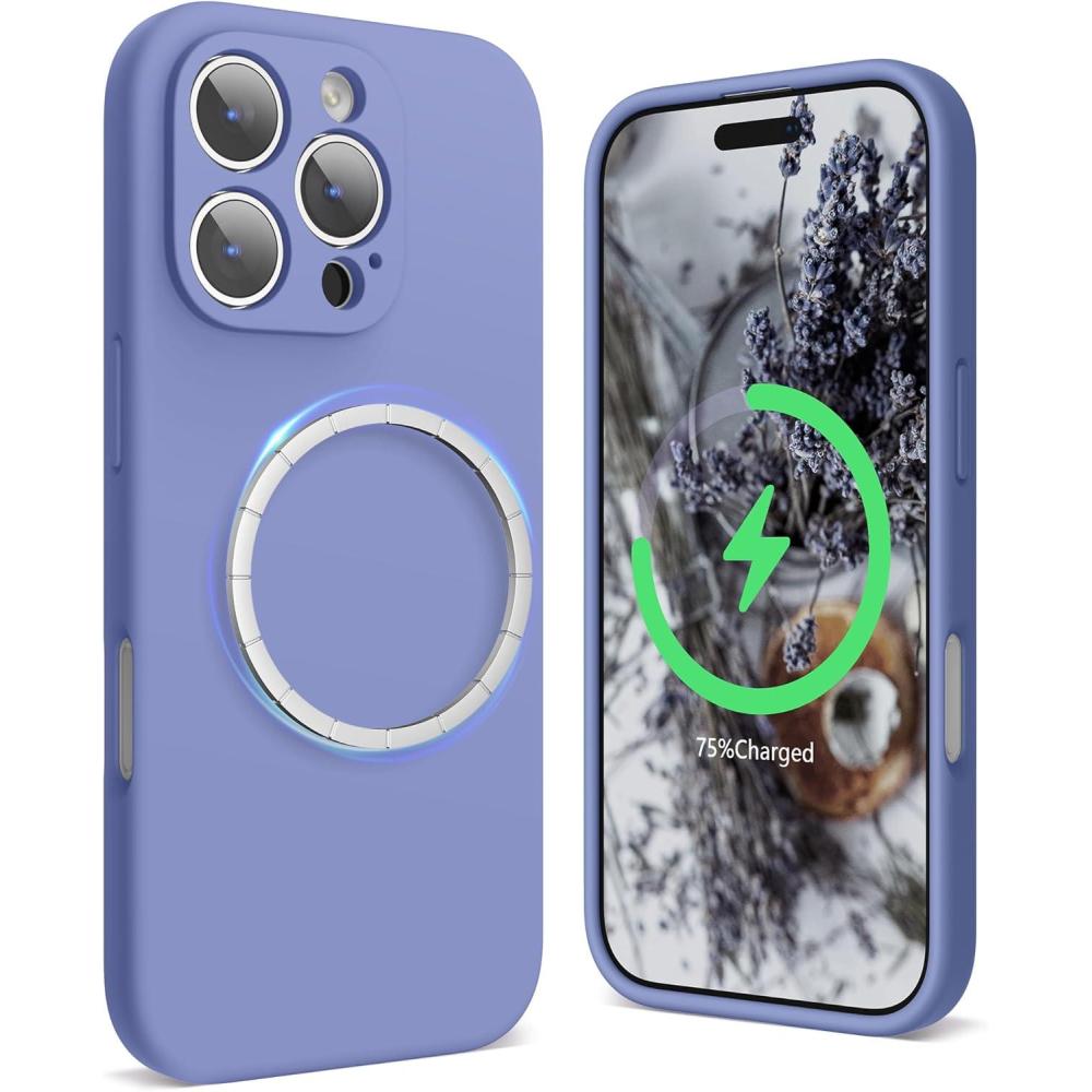 imageSURPHY Designed for iPhone 16 Pro Max Case Compatible with MagSafe 69 inch 2024 Liquid Silicone Phone Case Camera Protective Soft Microfiber Lining RedLavender Gray