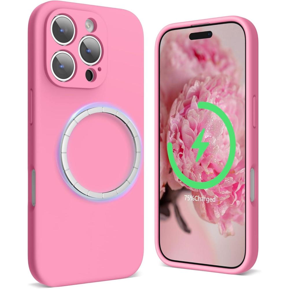imageSURPHY Designed for iPhone 16 Pro Max Case Compatible with MagSafe 69 inch 2024 Liquid Silicone Phone Case Camera Protective Soft Microfiber Lining RedPink
