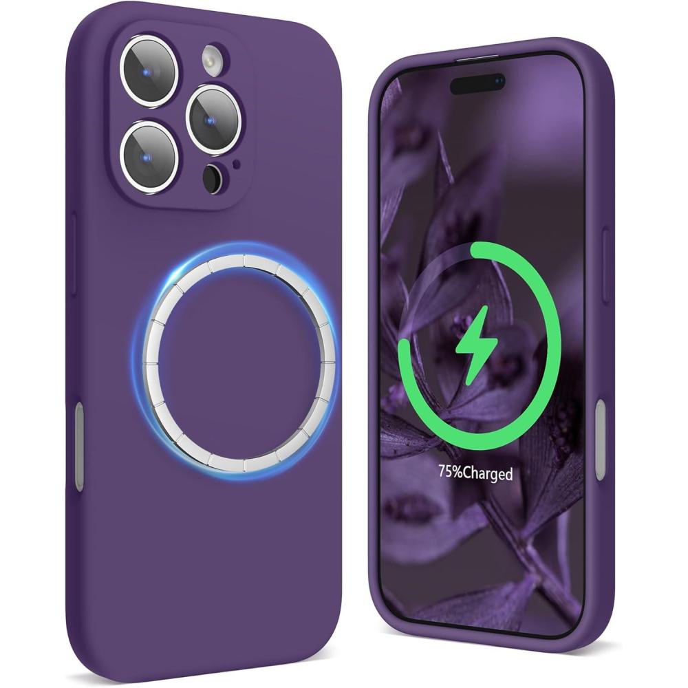 imageSURPHY Designed for iPhone 16 Pro Max Case Compatible with MagSafe 69 inch 2024 Liquid Silicone Phone Case Camera Protective Soft Microfiber Lining RedPlum