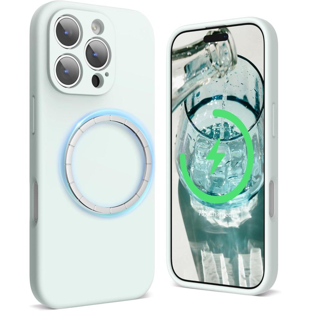 imageSURPHY Designed for iPhone 16 Pro Max Case Compatible with MagSafe 69 inch 2024 Liquid Silicone Phone Case Camera Protective Soft Microfiber Lining RedSoft Mint