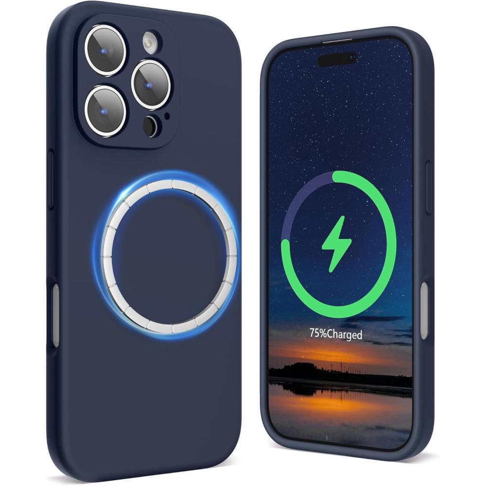 imageSURPHY Designed for iPhone 16 Pro Max Case Compatible with MagSafe 69 inch 2024 Liquid Silicone Phone Case Camera Protective Soft Microfiber Lining RedMidnight Blue