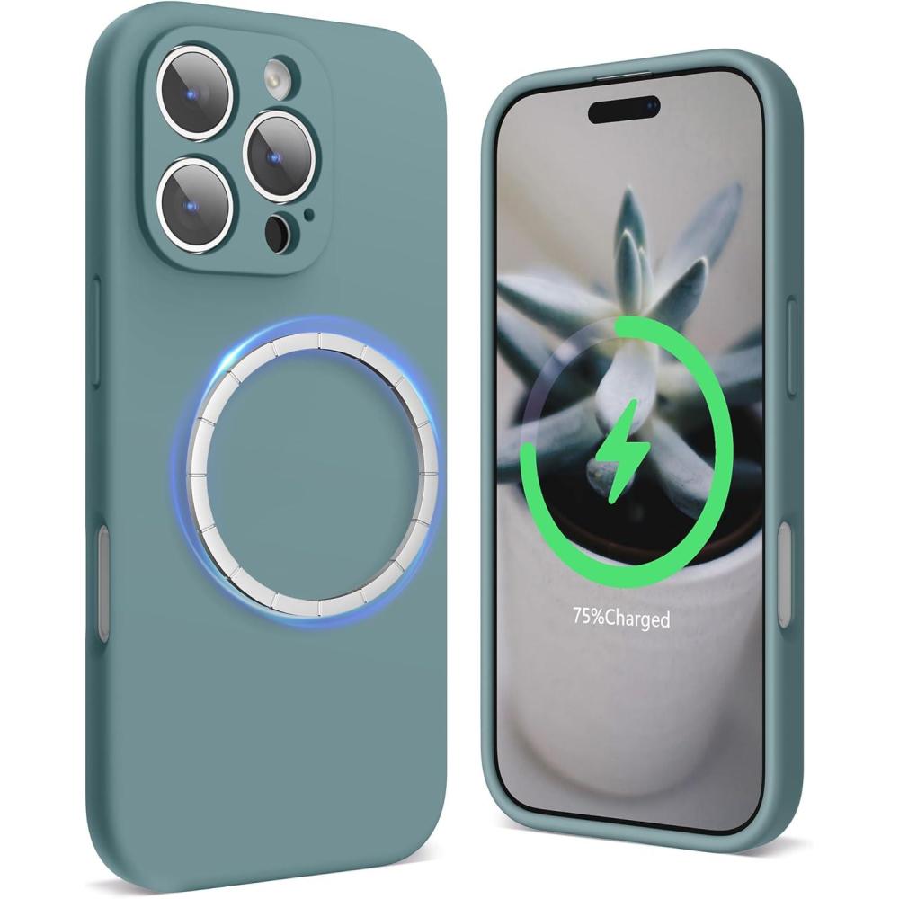 imageSURPHY Designed for iPhone 16 Pro Max Case Compatible with MagSafe 69 inch 2024 Liquid Silicone Phone Case Camera Protective Soft Microfiber Lining RedCactus Green