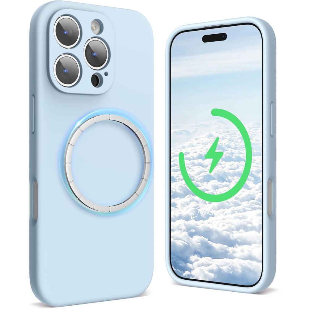 imageSURPHY Designed for iPhone 16 Pro Max Case Compatible with MagSafe 69 inch 2024 Liquid Silicone Phone Case Camera Protective Soft Microfiber Lining RedCloud Blue