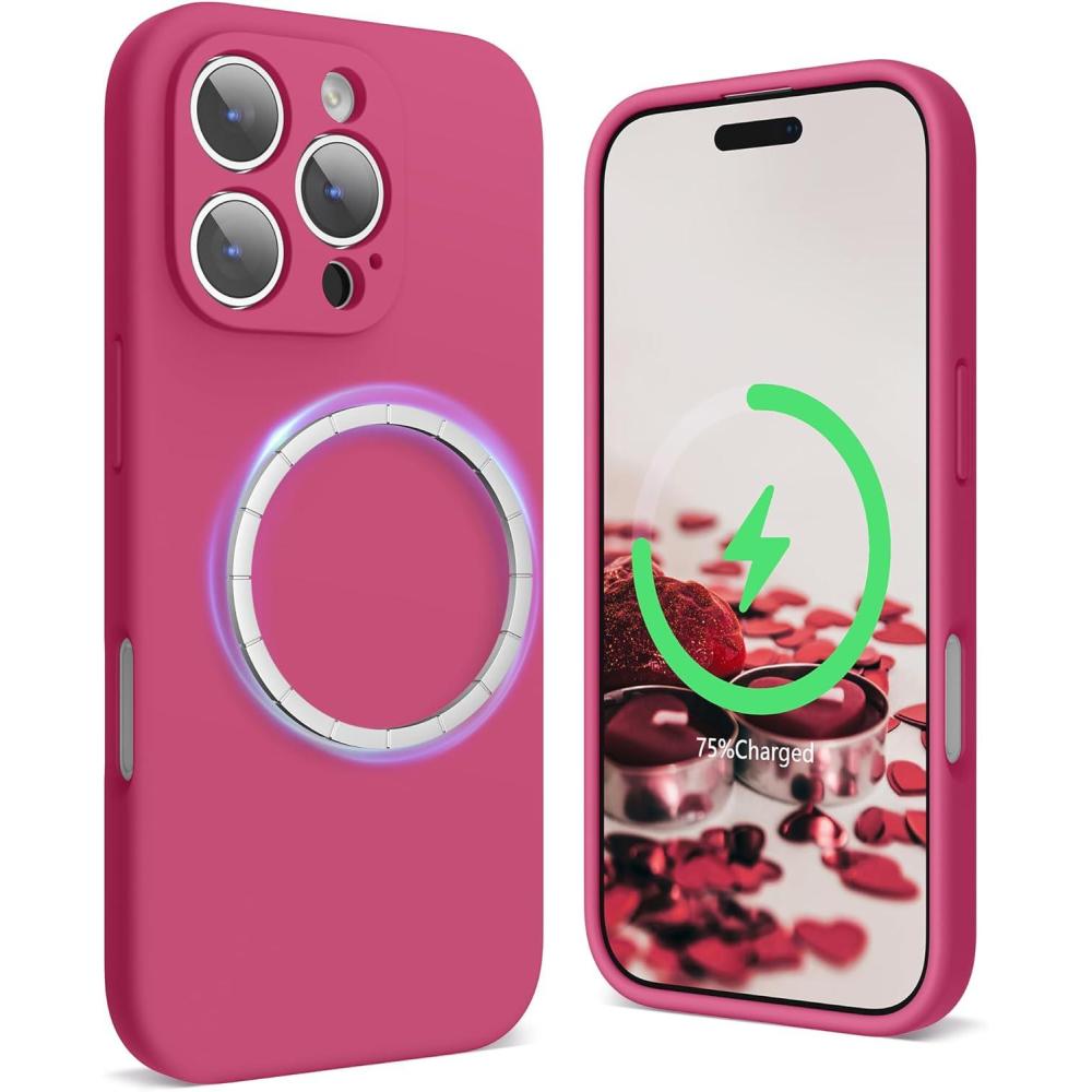 imageSURPHY Designed for iPhone 16 Pro Max Case Compatible with MagSafe 69 inch 2024 Liquid Silicone Phone Case Camera Protective Soft Microfiber Lining RedHibiscus