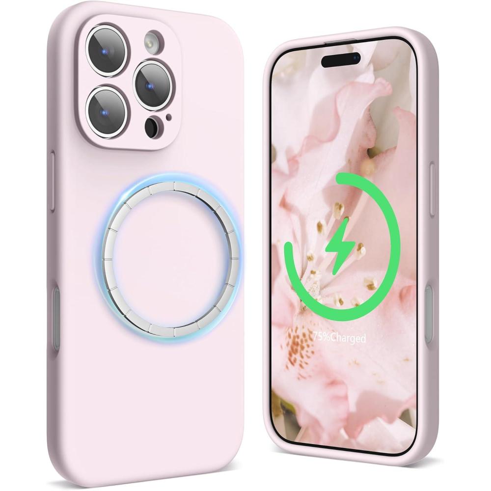 imageSURPHY Designed for iPhone 16 Pro Max Case Compatible with MagSafe 69 inch 2024 Liquid Silicone Phone Case Camera Protective Soft Microfiber Lining RedChalk Pink