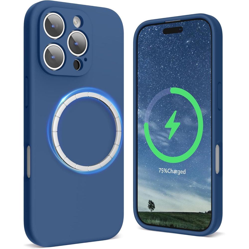 imageSURPHY Designed for iPhone 16 Pro Max Case Compatible with MagSafe 69 inch 2024 Liquid Silicone Phone Case Camera Protective Soft Microfiber Lining RedBlue Jay