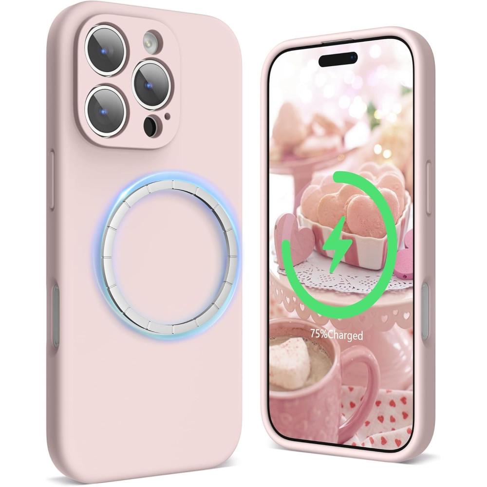 imageSURPHY Designed for iPhone 16 Pro Max Case Compatible with MagSafe 69 inch 2024 Liquid Silicone Phone Case Camera Protective Soft Microfiber Lining RedPink Sand