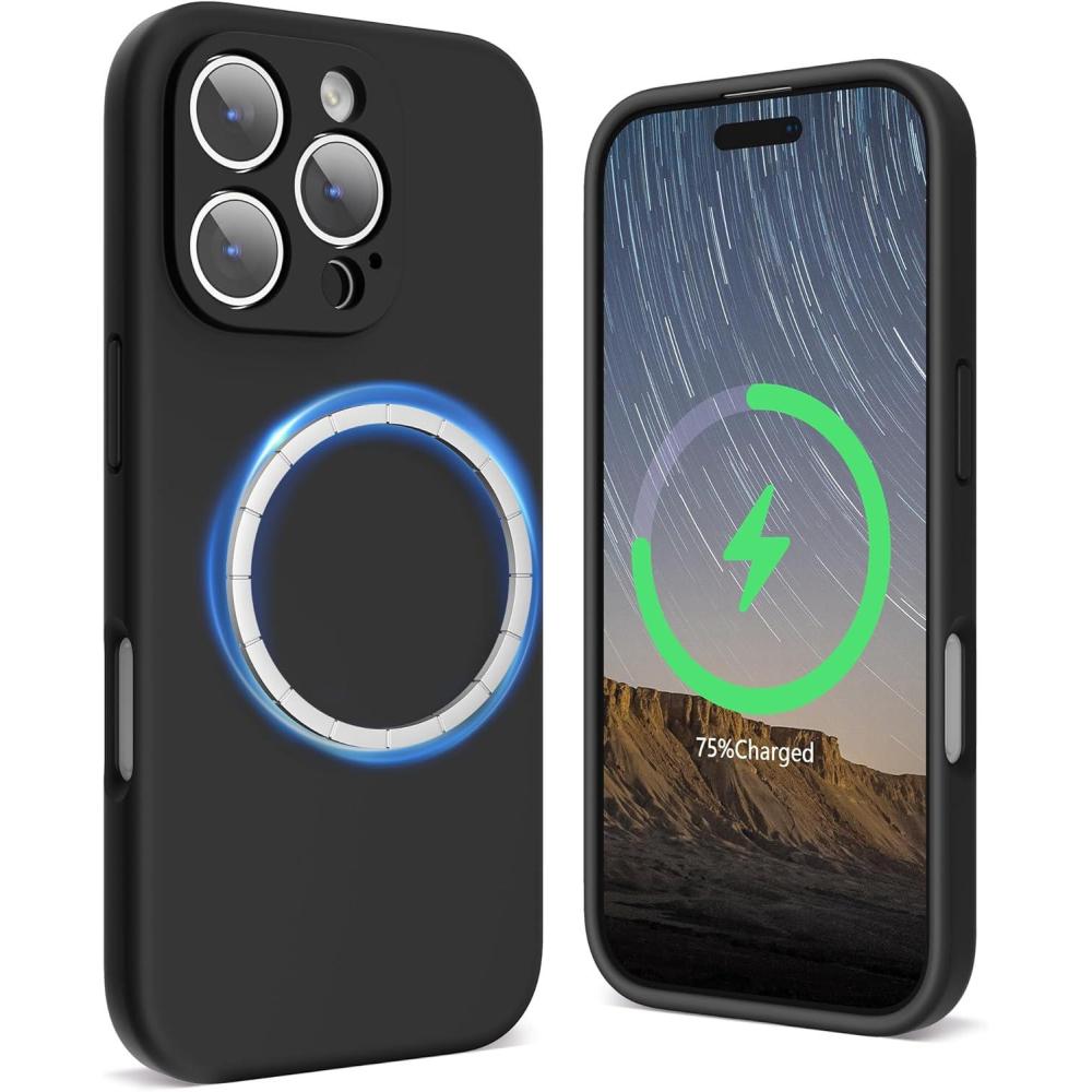 imageSURPHY Designed for iPhone 16 Pro Max Case Compatible with MagSafe 69 inch 2024 Liquid Silicone Phone Case Camera Protective Soft Microfiber Lining RedBlack