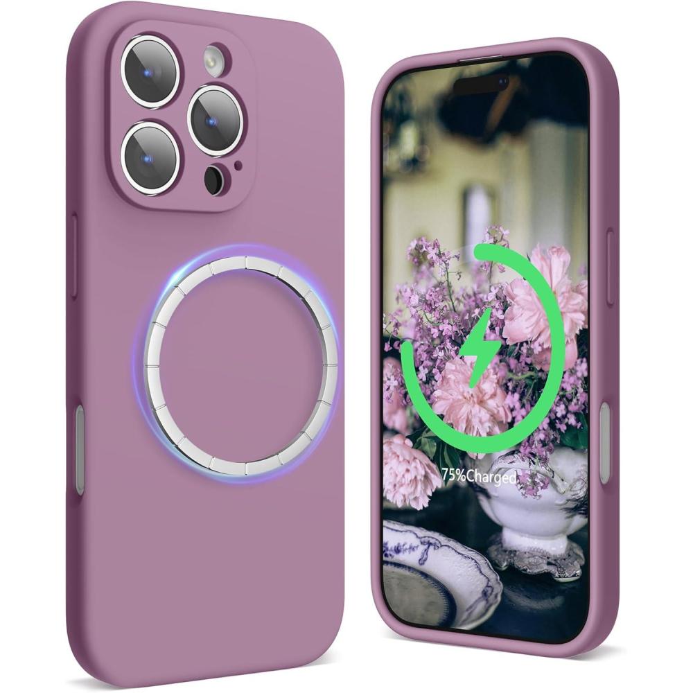 imageSURPHY Designed for iPhone 16 Pro Max Case Compatible with MagSafe 69 inch 2024 Liquid Silicone Phone Case Camera Protective Soft Microfiber Lining RedLilac Purple