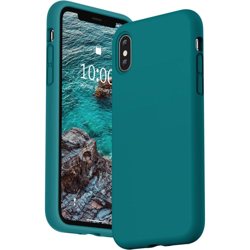 imageSURPHY Designed for iPhone Xs Case and for iPhone X Case with Microfiber Lining Thickened Liquid Silicone Phone Case for iPhone X XS 58 inches Baby PinkTeal Blue
