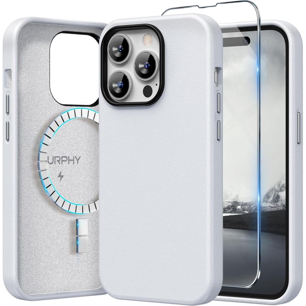 imageSURPHY Faux Leather Case Compatible with iPhone 14 Pro Max Case 67 inch 2022 PU Leather Phone Case with Metallic Buttons ampamp Microfiber Lining BrownCool White