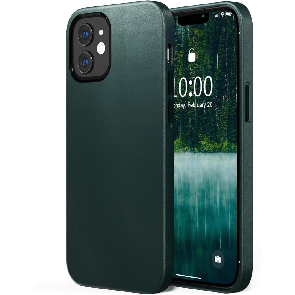 imageSURPHY Faux Leather Case for iPhone 12 Mini Case 54 inches Premium Faux Leather Case Cover with Metallic Buttons ampamp Microfiber Lining Compatible with iPhone 12 Mini Forest Green