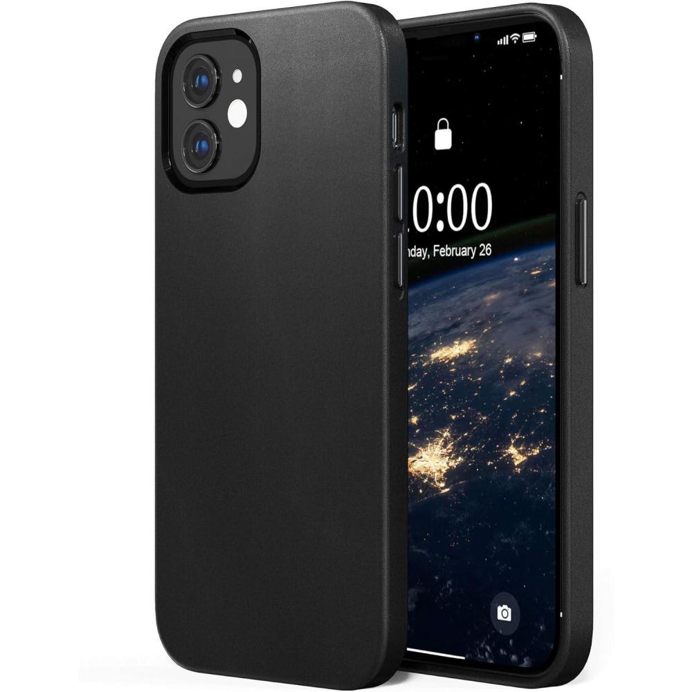 imageSURPHY Leather Phone Case for 12 Min Case with Screen Protector Metallic Buttons Microfiber LiningCompatible with iPhone 12 Mini Black