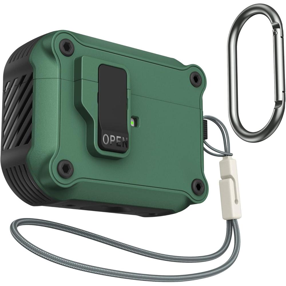 imageSURPHY Lock Case Designed for AirPods Pro 2 Case ampamp AirPods Pro Case with Lock with Lanyard  Keychain Secure Lock Clip case for AirPods pro 2 case Cover Lock Green