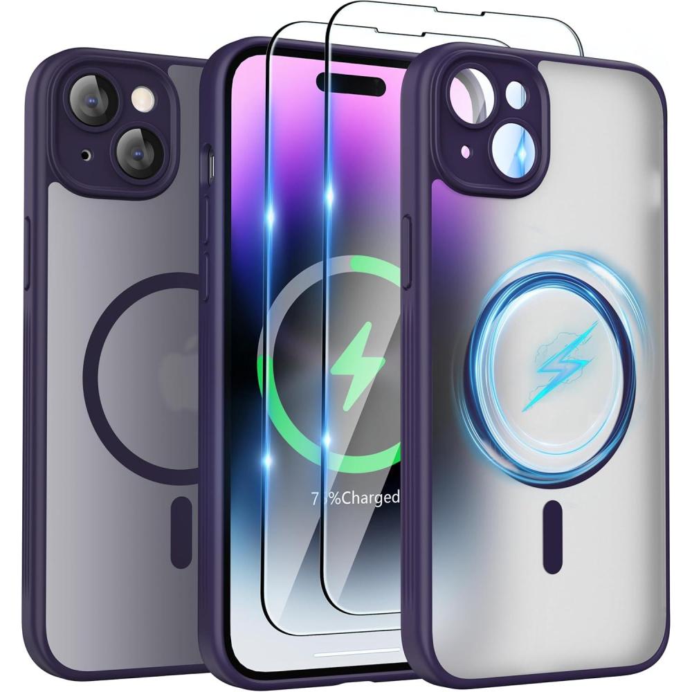 imageSURPHY Made for iPhone 15 Plus Case Compatible with MagSafe and Screen Protector 2 Pack Translucent Matte Phone Case with Camera Protective 67 inch 2023 BlackPurple