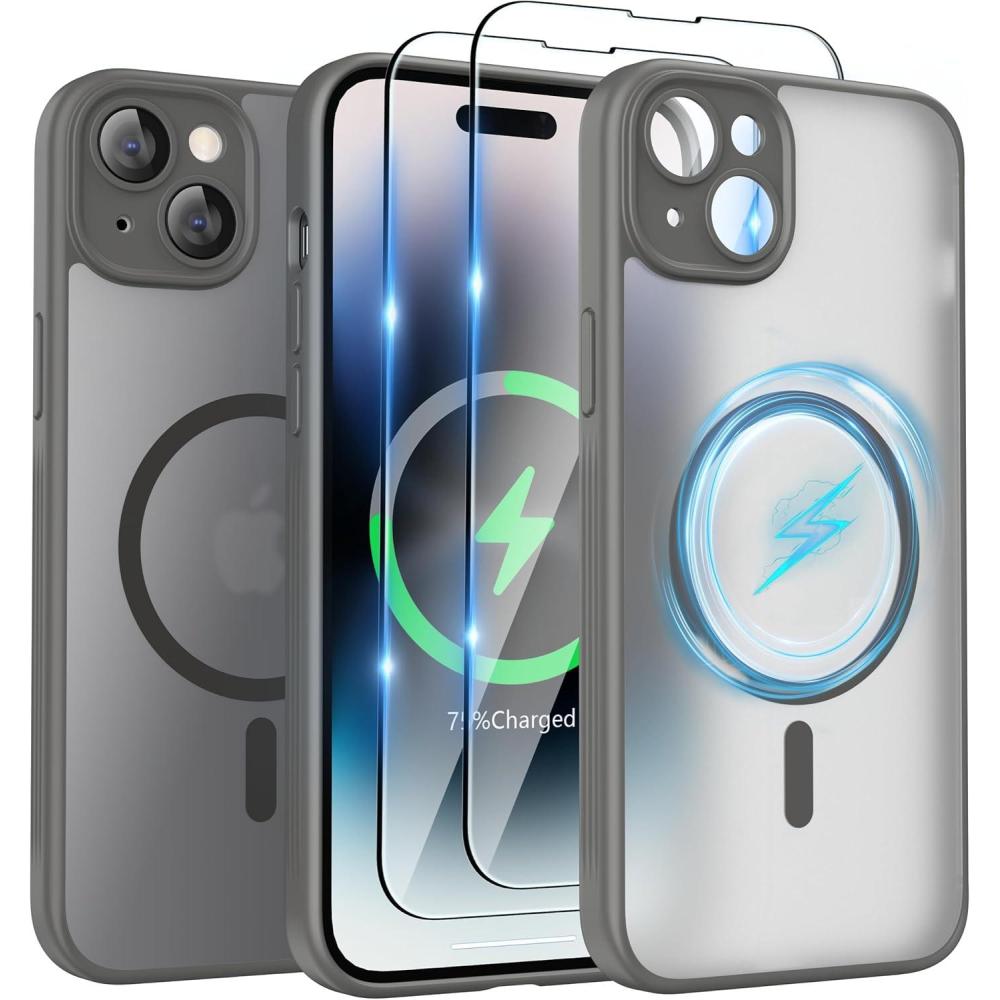 imageSURPHY Made for iPhone 15 Plus Case Compatible with MagSafe and Screen Protector 2 Pack Translucent Matte Phone Case with Camera Protective 67 inch 2023 BlackGray