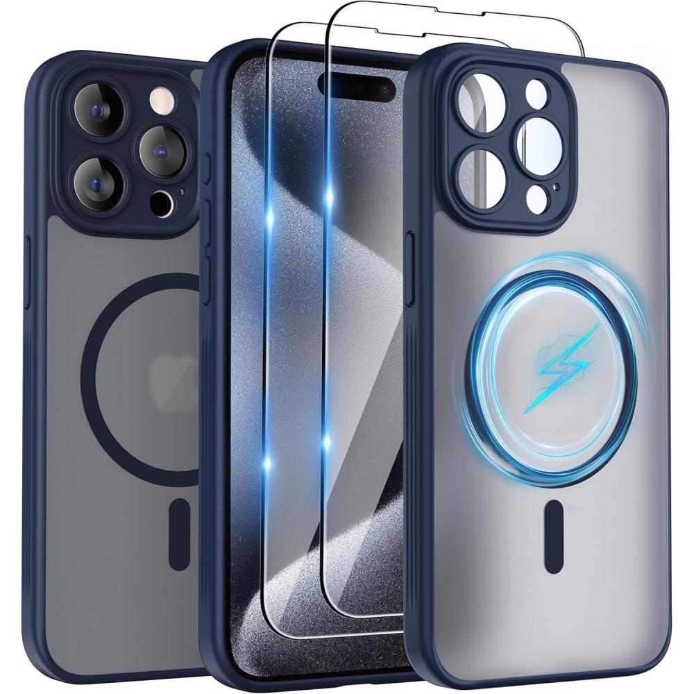 imageSURPHY Made for iPhone 15 Pro Case Compatible with MagSafe and Screen Protector 2 Pack Translucent Matte Phone Case with Camera Protective 61 inch 2023 BlackBlue