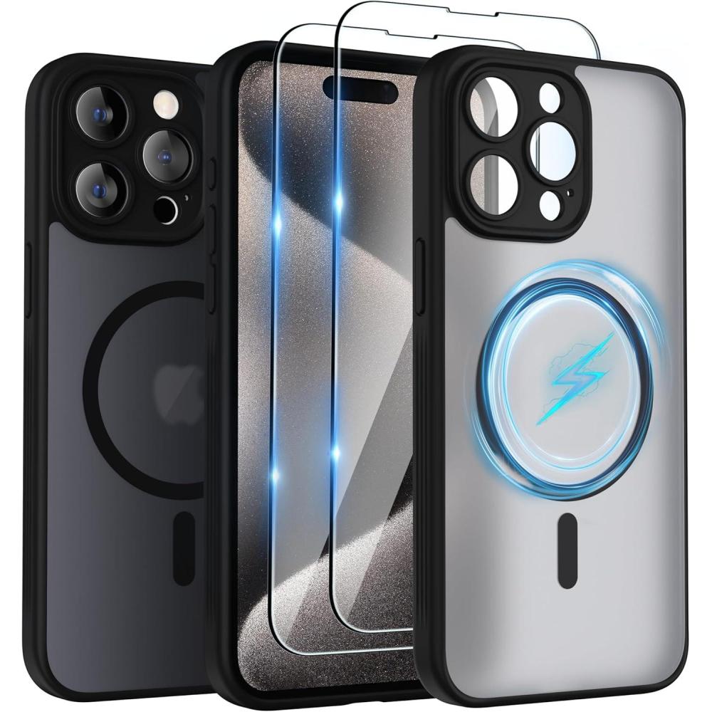 imageSURPHY Made for iPhone 15 Pro Max Case Compatible with MagSafe and Screen Protector 2 Pack Translucent Matte Phone Case with Camera Protective 67 inch 2023 BlackBlack