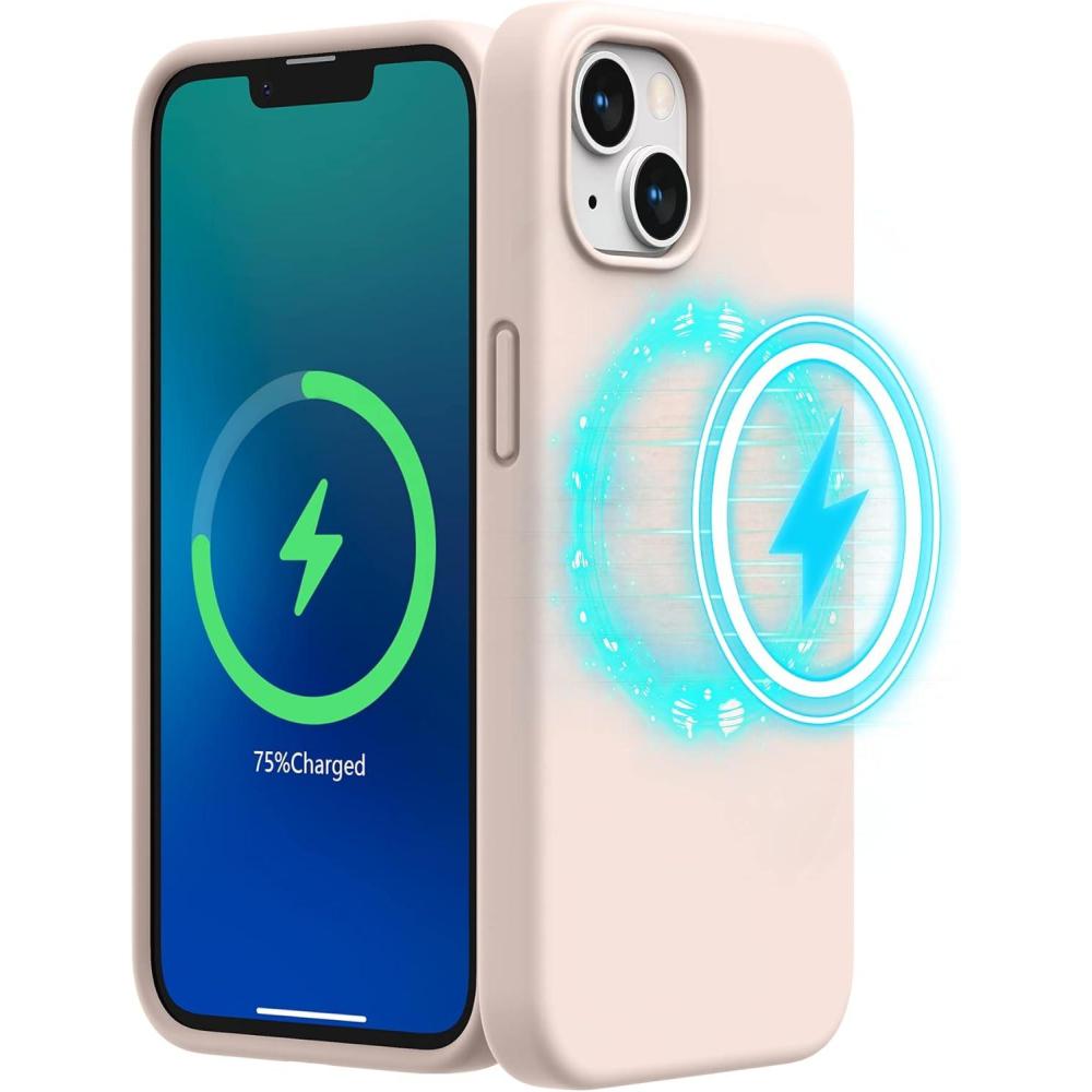 imageSURPHY Magnetic Case Designed for iPhone 13 Case Compatible with MagSafe 61 inch 2021 Release Liquid Silicone Phone Case with Microfiber Lining Cactus GreenLight Pink