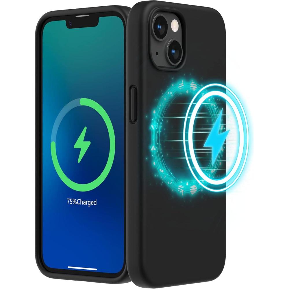 imageSURPHY Magnetic Case Designed for iPhone 13 Case Compatible with MagSafe 61 inch 2021 Release Liquid Silicone Phone Case with Microfiber Lining Cactus GreenBlack