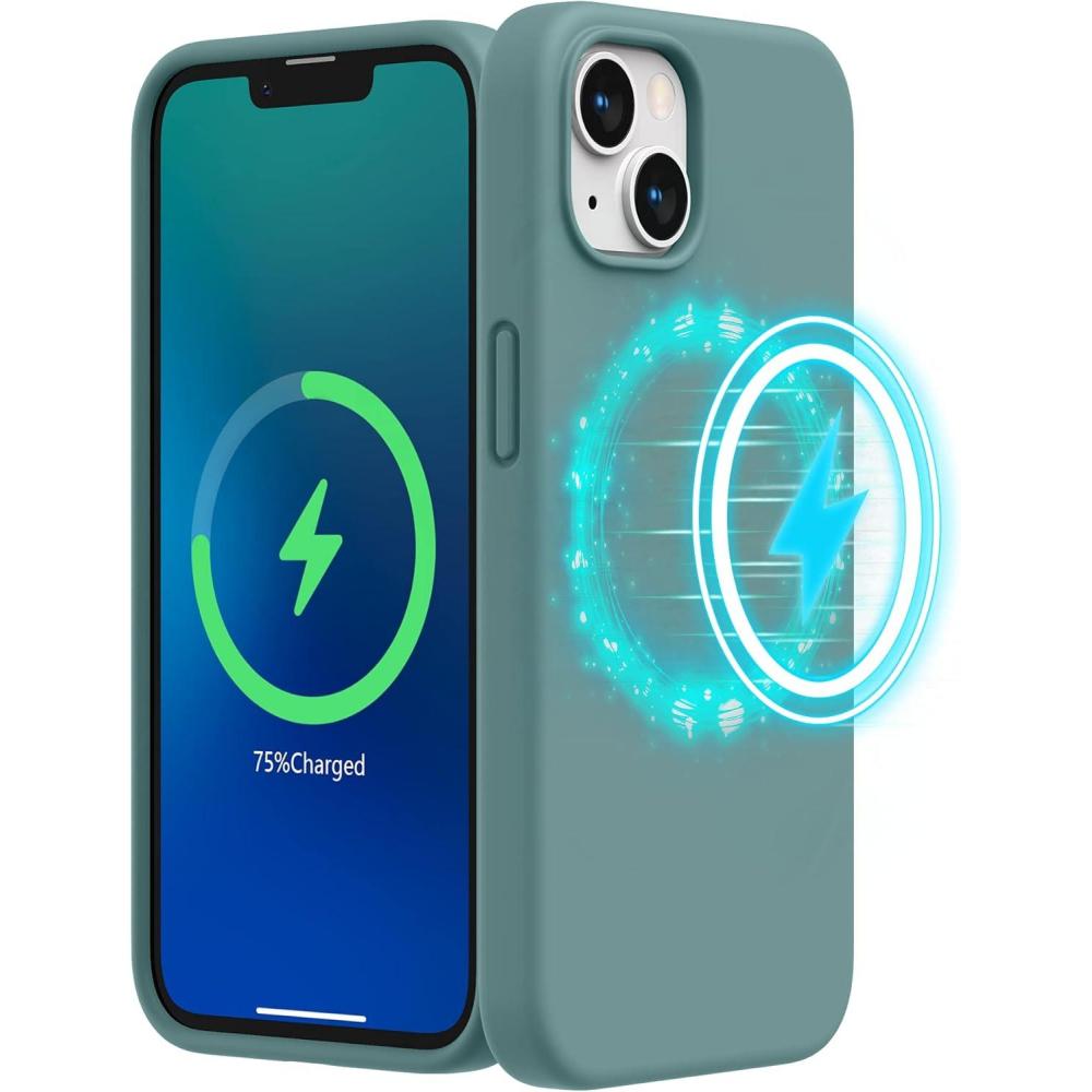 imageSURPHY Magnetic Case Designed for iPhone 13 Case Compatible with MagSafe 61 inch 2021 Release Liquid Silicone Phone Case with Microfiber Lining Cactus GreenCactus Green