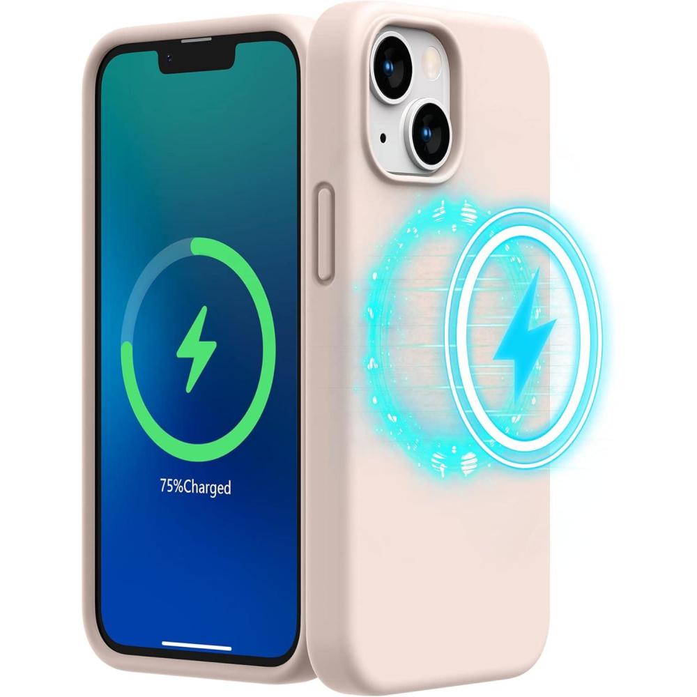 imageSURPHY Magnetic Case Designed for iPhone 13 Mini Case Compatible with MagSafe 54 inch 2021 Release Liquid Silicone Phone Case with Microfiber Lining Cactus GreenLight Pink