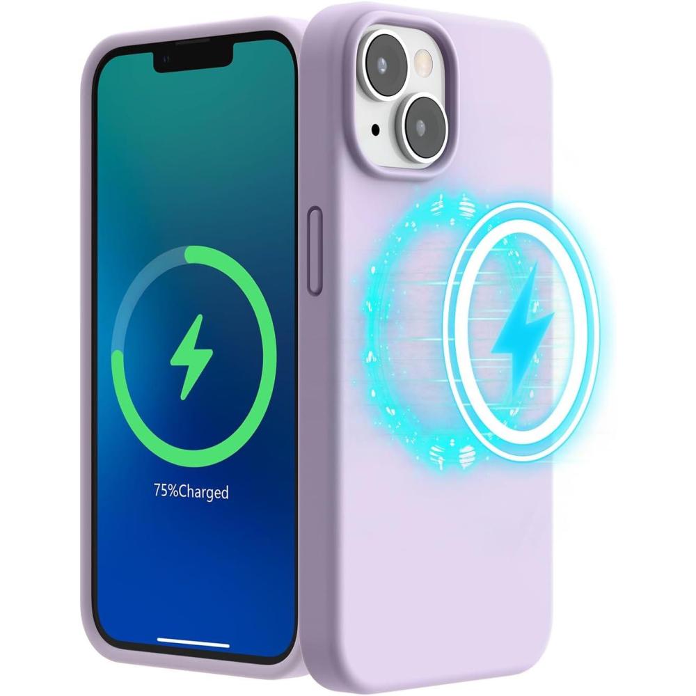 imageSURPHY Magnetic Case Designed for iPhone 13 Mini Case Compatible with MagSafe 54 inch 2021 Release Liquid Silicone Phone Case with Microfiber Lining Cactus GreenLight Lavender