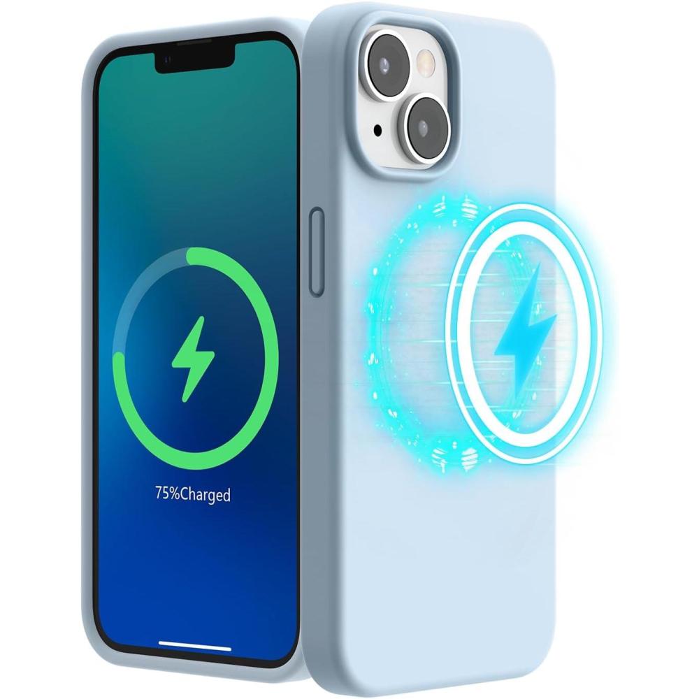 imageSURPHY Magnetic Case Designed for iPhone 13 Mini Case Compatible with MagSafe 54 inch 2021 Release Liquid Silicone Phone Case with Microfiber Lining Cactus GreenCloud Blue