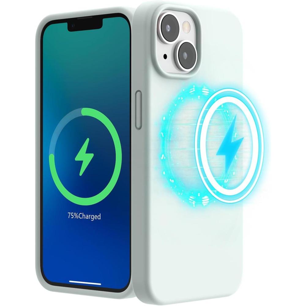 imageSURPHY Magnetic Case Designed for iPhone 13 Mini Case Compatible with MagSafe 54 inch 2021 Release Liquid Silicone Phone Case with Microfiber Lining Cactus GreenSoft Mint