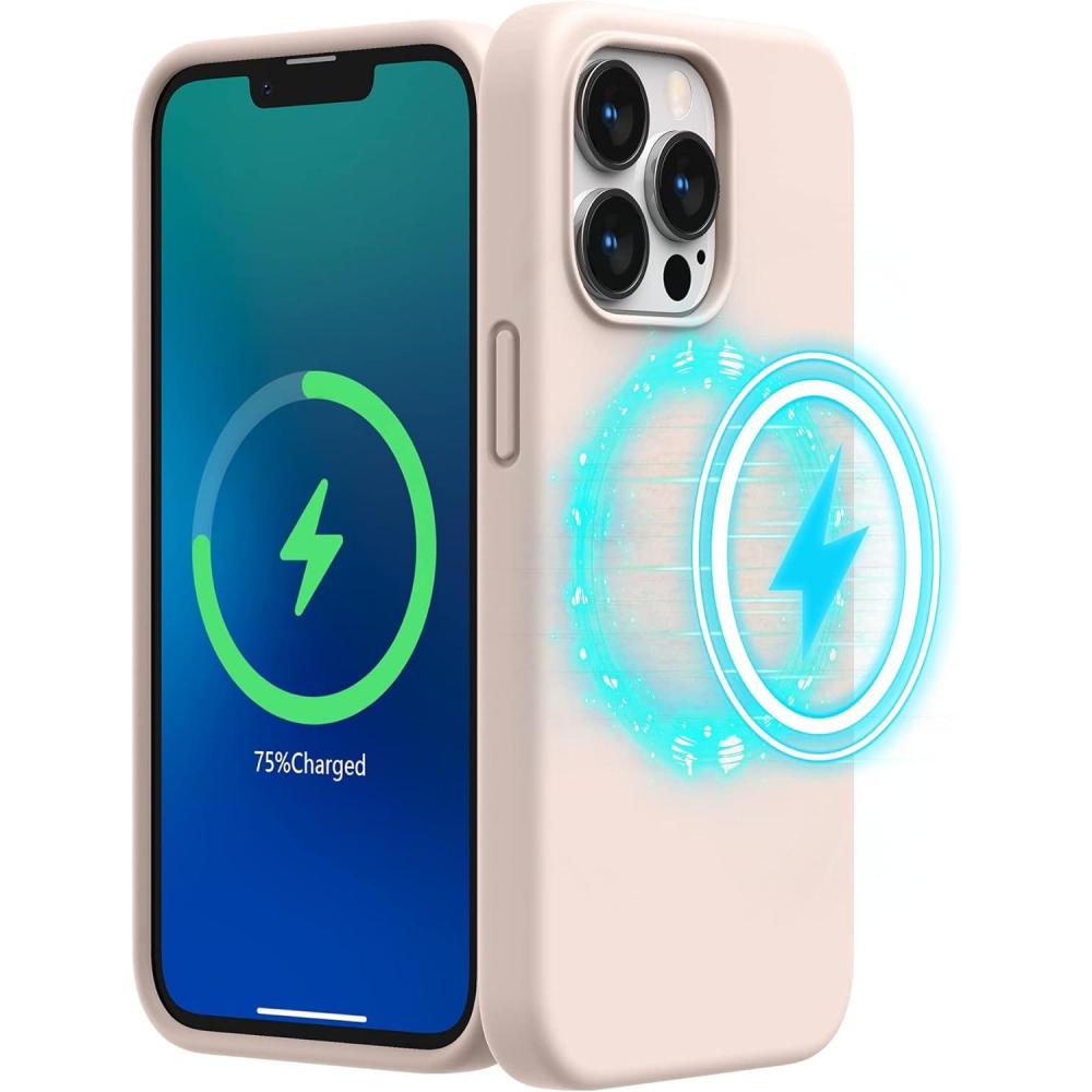 imageSURPHY Magnetic Case Designed for iPhone 13 Pro Case Compatible with MagSafe 61 inch 2021 Release Liquid Silicone Phone Case with Microfiber Lining BlackLight Pink