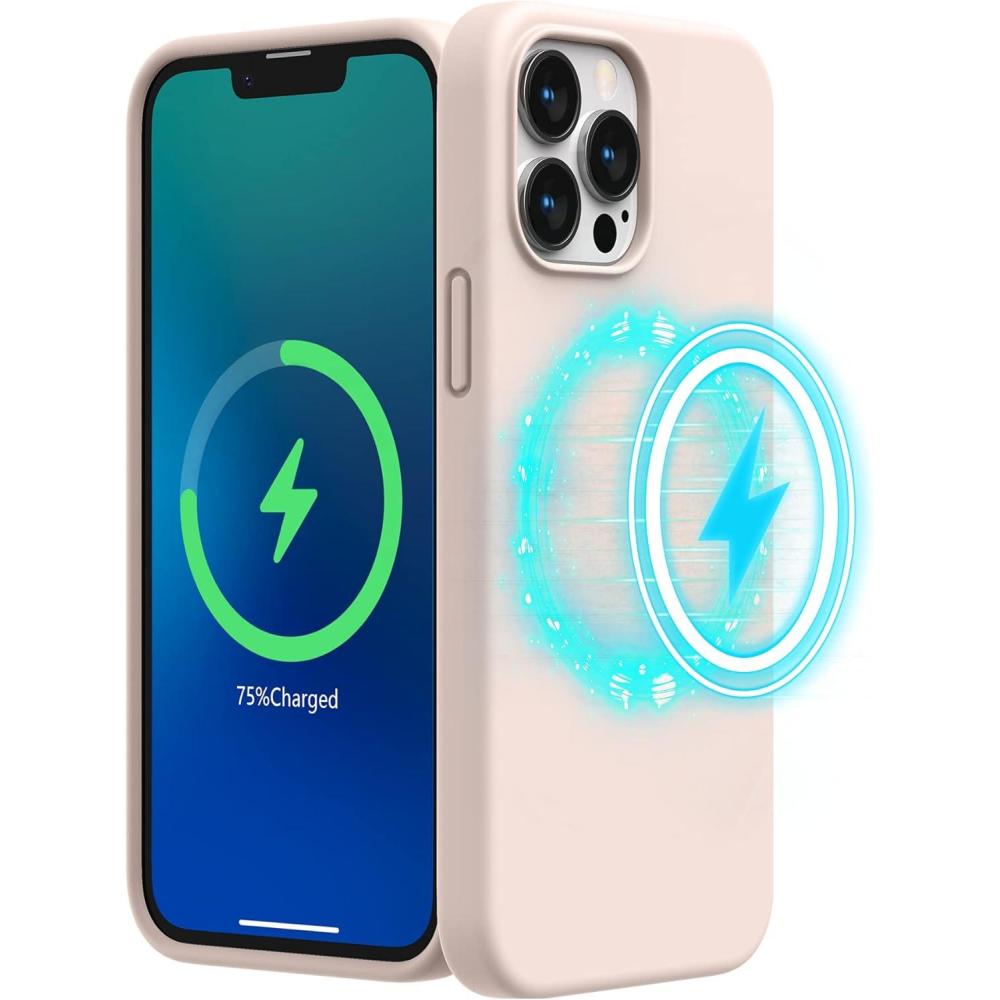 imageSURPHY Magnetic Case Designed for iPhone 13 Pro Max Case Compatible with MagSafe 67 inch 2021 Release Liquid Silicone Phone Case with Microfiber Lining Cactus GreenLight Pink