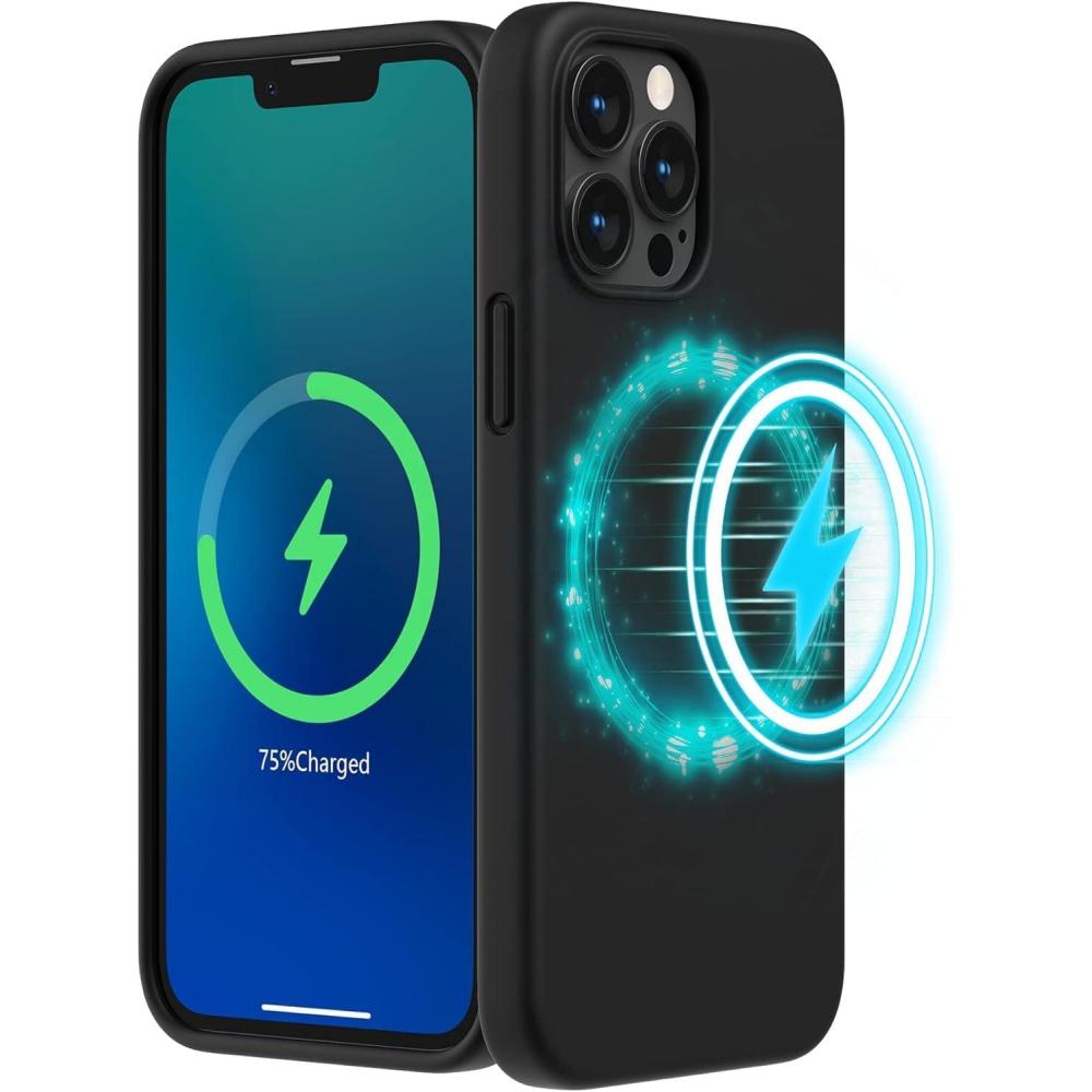 imageSURPHY Magnetic Case Designed for iPhone 13 Pro Max Case Compatible with MagSafe 67 inch 2021 Release Liquid Silicone Phone Case with Microfiber Lining Cactus GreenBlack