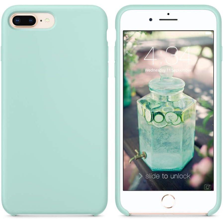 imageSURPHY Mint Green Silicone Case for iPhone 8 Plus  7 Plus 55quot Soft Liquid Silicone Rubber Slim Phone Case with Microfiber Lining ShockAbsorbent Matte Finish