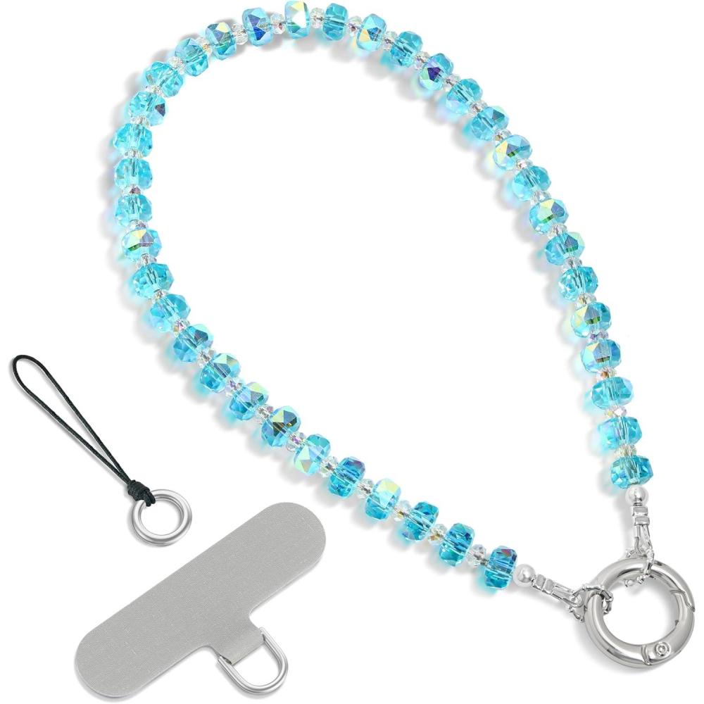 imageSURPHY Phone Charm Phone Charms Strap with Tether Tab ampamp Premium Metal Buckle Cellphone Wrist Strap ChainC Crystals Blue