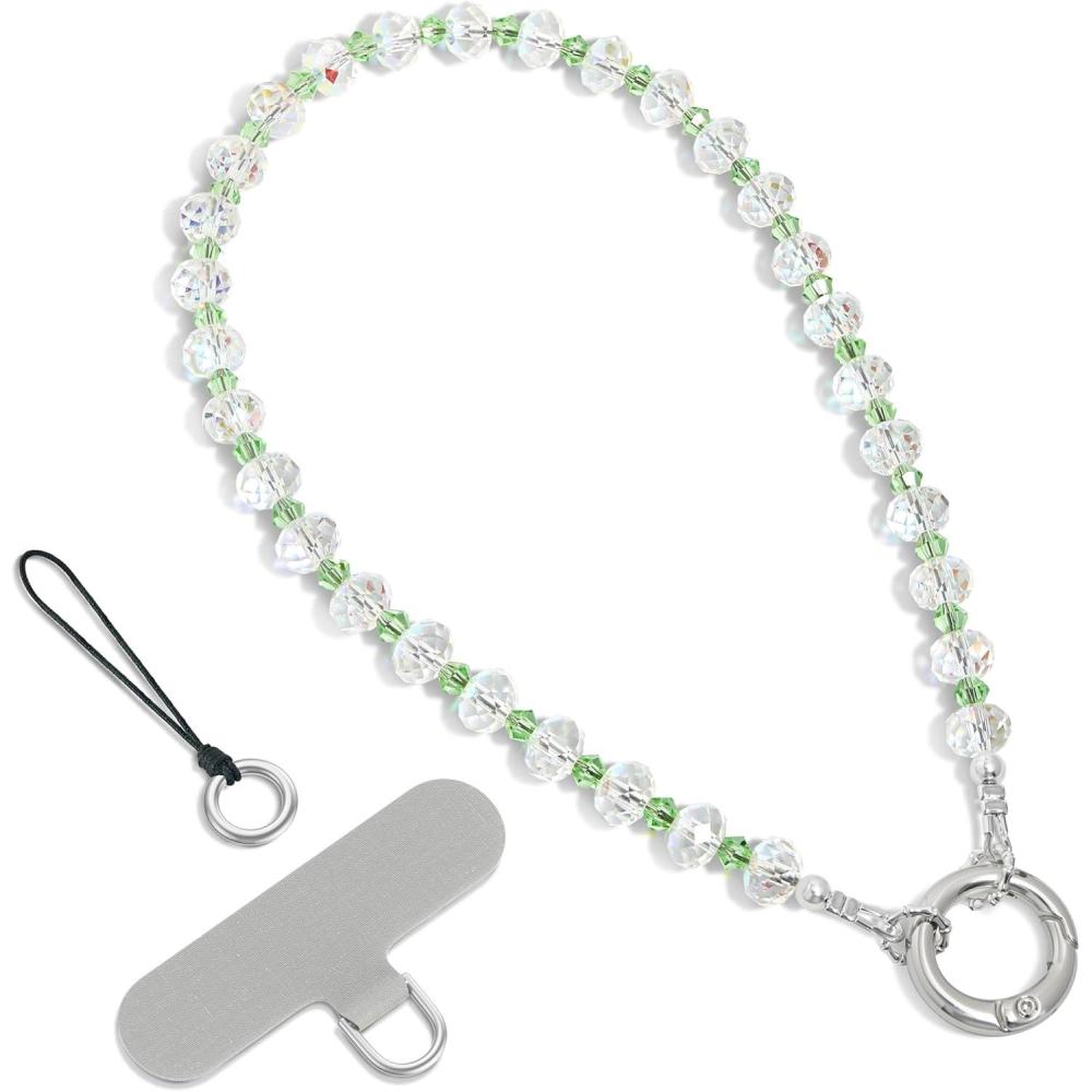 imageSURPHY Phone Charm Phone Charms Strap with Tether Tab ampamp Premium Metal Buckle Cellphone Wrist Strap ChainD Crystals Green