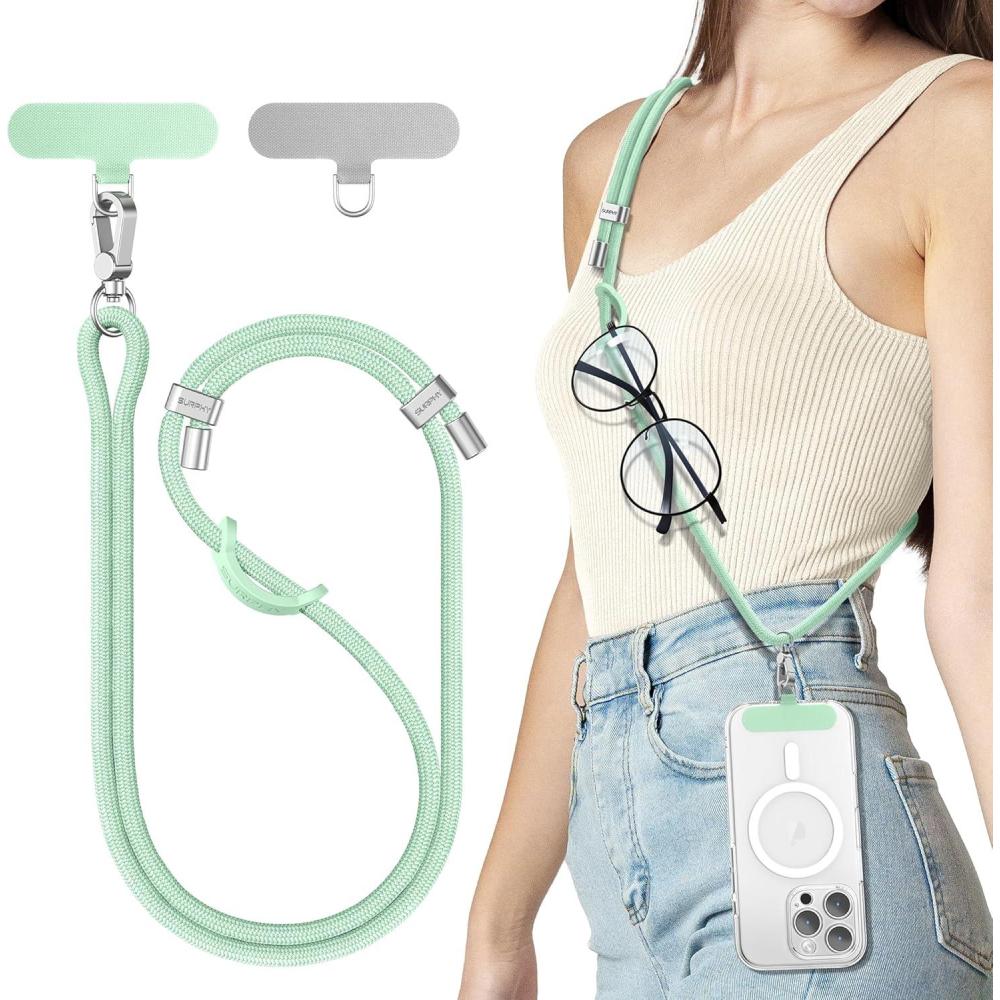 imageSURPHY Phone Lanyard Adjustable Phone Strap Crossbody with 2 Pack Cell Phone Tether Tab Premium Metal Buckles SkinFriendly Universal Cell Phone Lanyard Crossbody for Women and Men BlackGreen