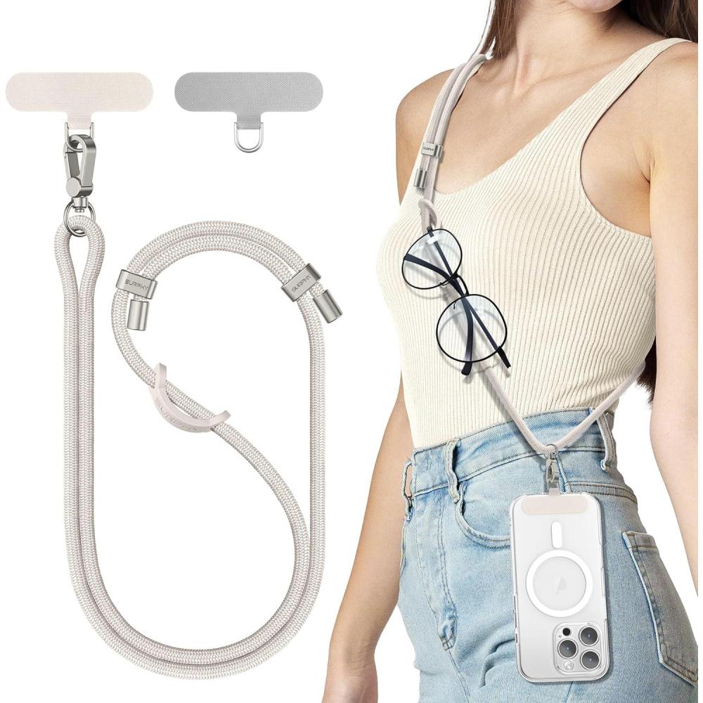 imageSURPHY Phone Lanyard Adjustable Phone Strap Crossbody with 2 Pack Cell Phone Tether Tab Premium Metal Buckles SkinFriendly Universal Cell Phone Lanyard Crossbody for Women and Men BlackStone