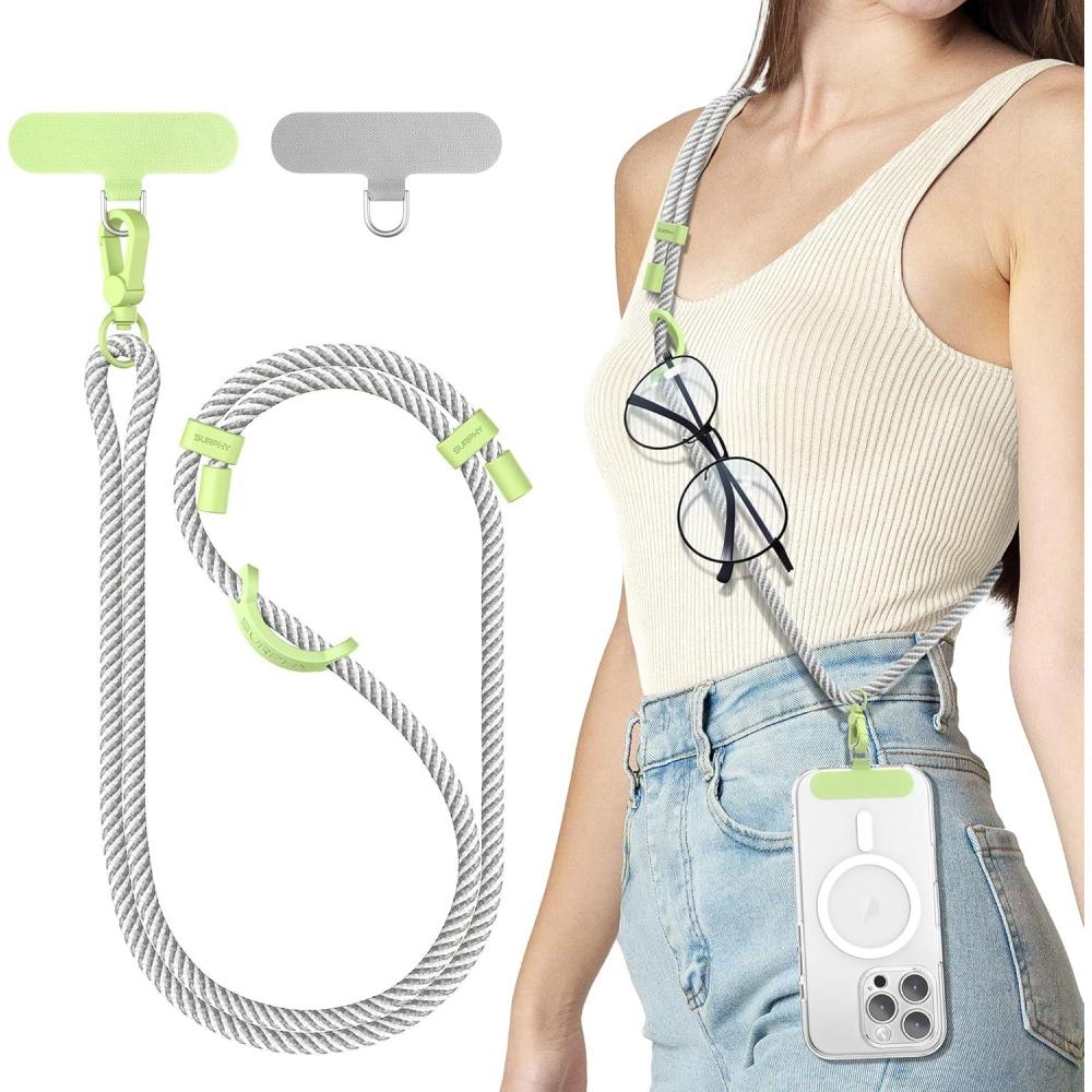 imageSURPHY Phone Lanyard Adjustable Phone Strap Crossbody with 2 Pack Cell Phone Tether Tab Premium Metal Buckles SkinFriendly Universal Cell Phone Lanyard Crossbody for Women and Men BlackGray White