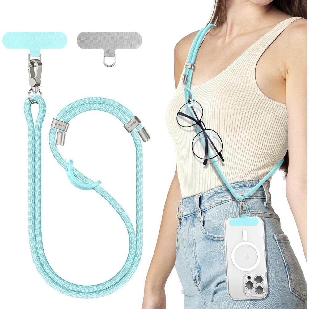 imageSURPHY Phone Lanyard Adjustable Phone Strap Crossbody with 2 Pack Cell Phone Tether Tab Premium Metal Buckles SkinFriendly Universal Cell Phone Lanyard Crossbody for Women and Men BlackLimpet Shell