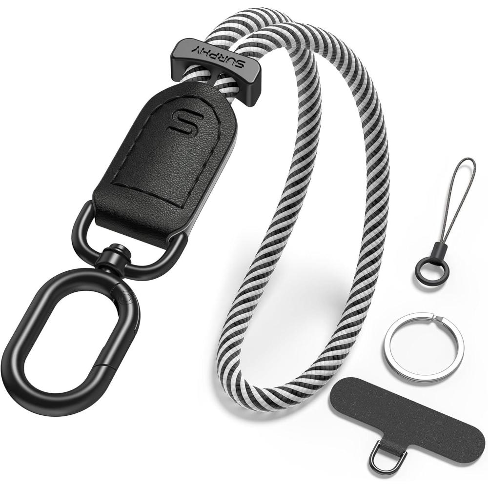 imageSURPHY Phone Wrist Strap Keychain Wristlet Phone Strap Charm with Tether Tab Cellphone Lanyard Wrist Key Chain for WomenBlack