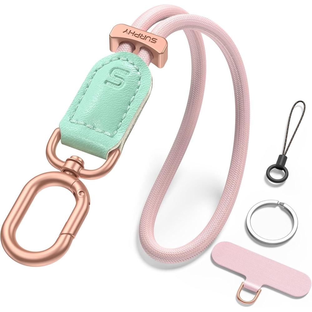 imageSURPHY Phone Wrist Strap Keychain Wristlet Phone Strap Charm with Tether Tab Cellphone Lanyard Wrist Key Chain for WomenPink  Mint